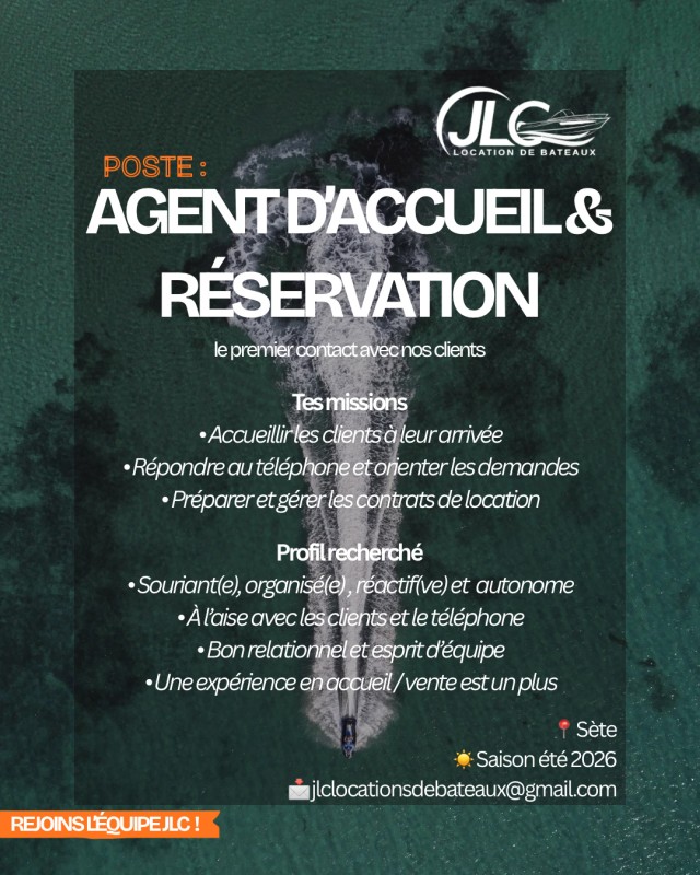 ALERTE JOB  : JLC location de bateau recrute pour là saison 2026-2027